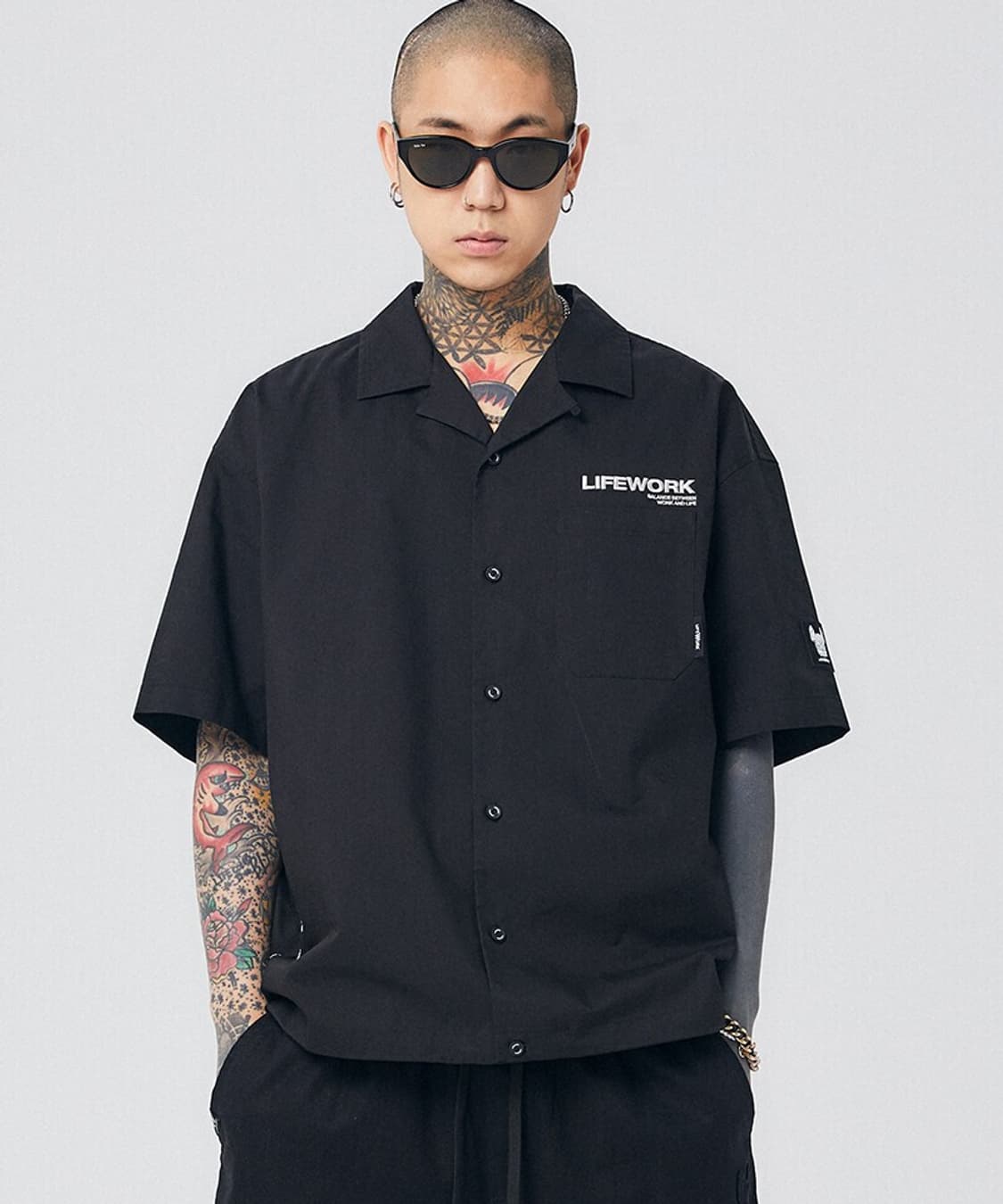 라이프워크 자수로고 오픈 카라 반팔 셔츠 PN8688 상품이미지2