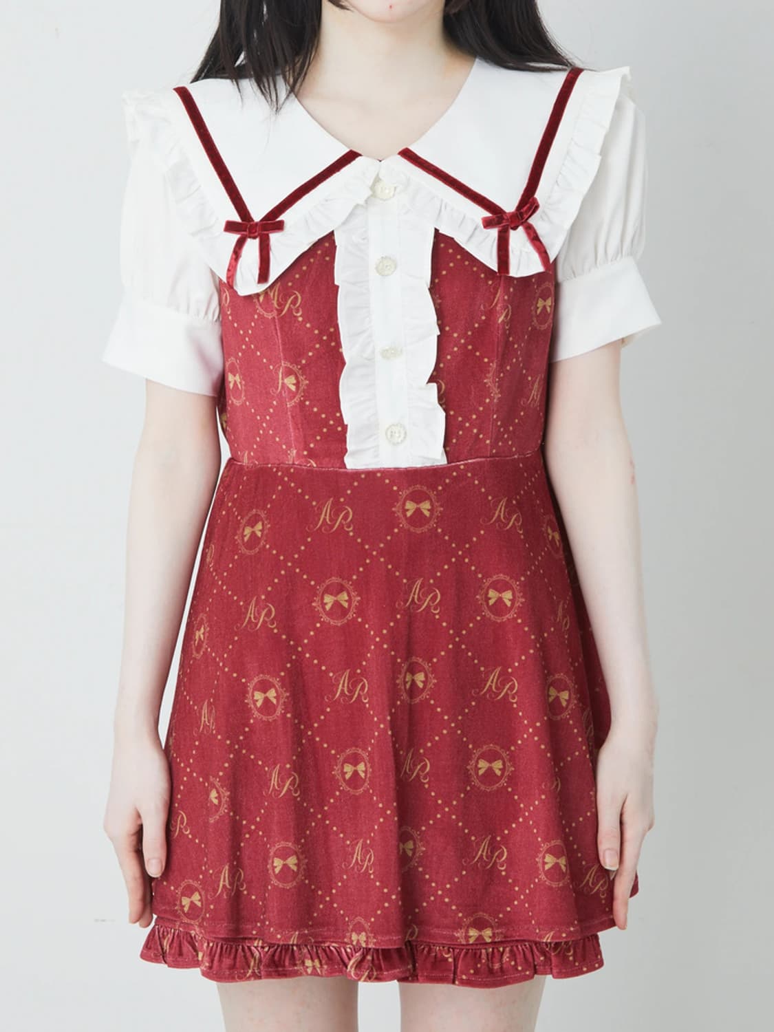 새상품 Ank rouge 벨벳 콤비네이션 원피스 양산형 지뢰계 리즈리사 상품이미지3