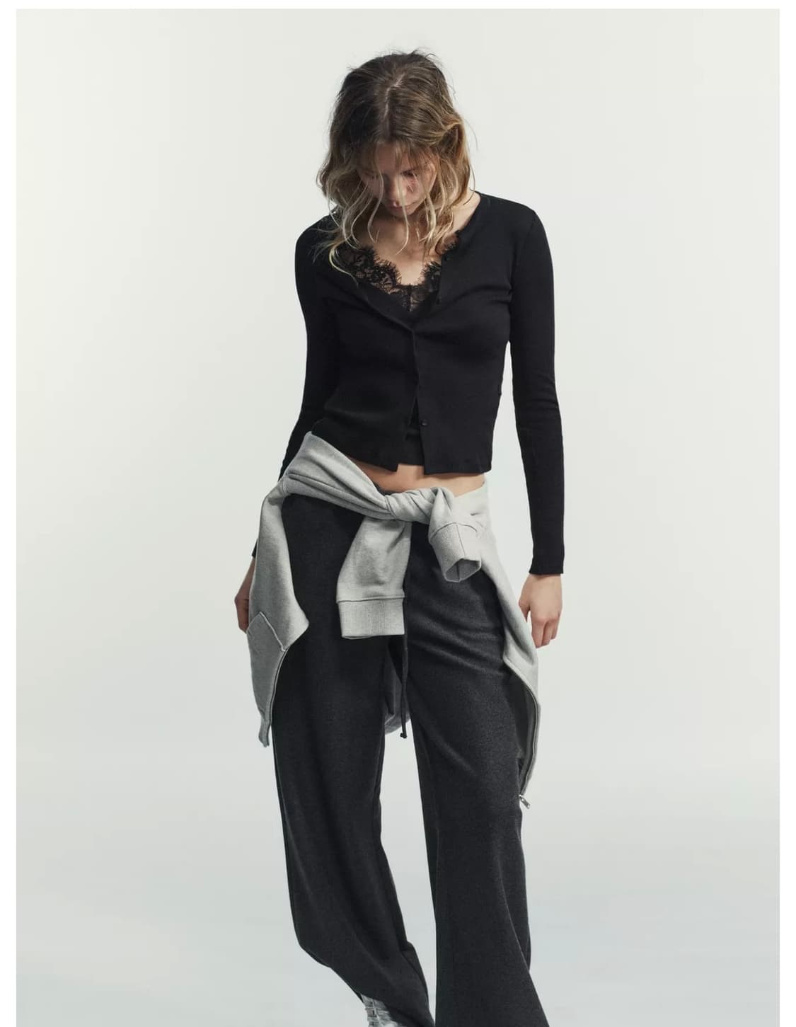 (택o) 자라 레이스 콤비 탑 블랙/s 상품이미지1