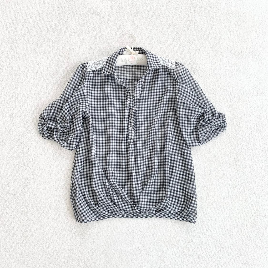 리본 블라우스 ♥ 레이스 깅엄체크 블라우스 상품이미지2