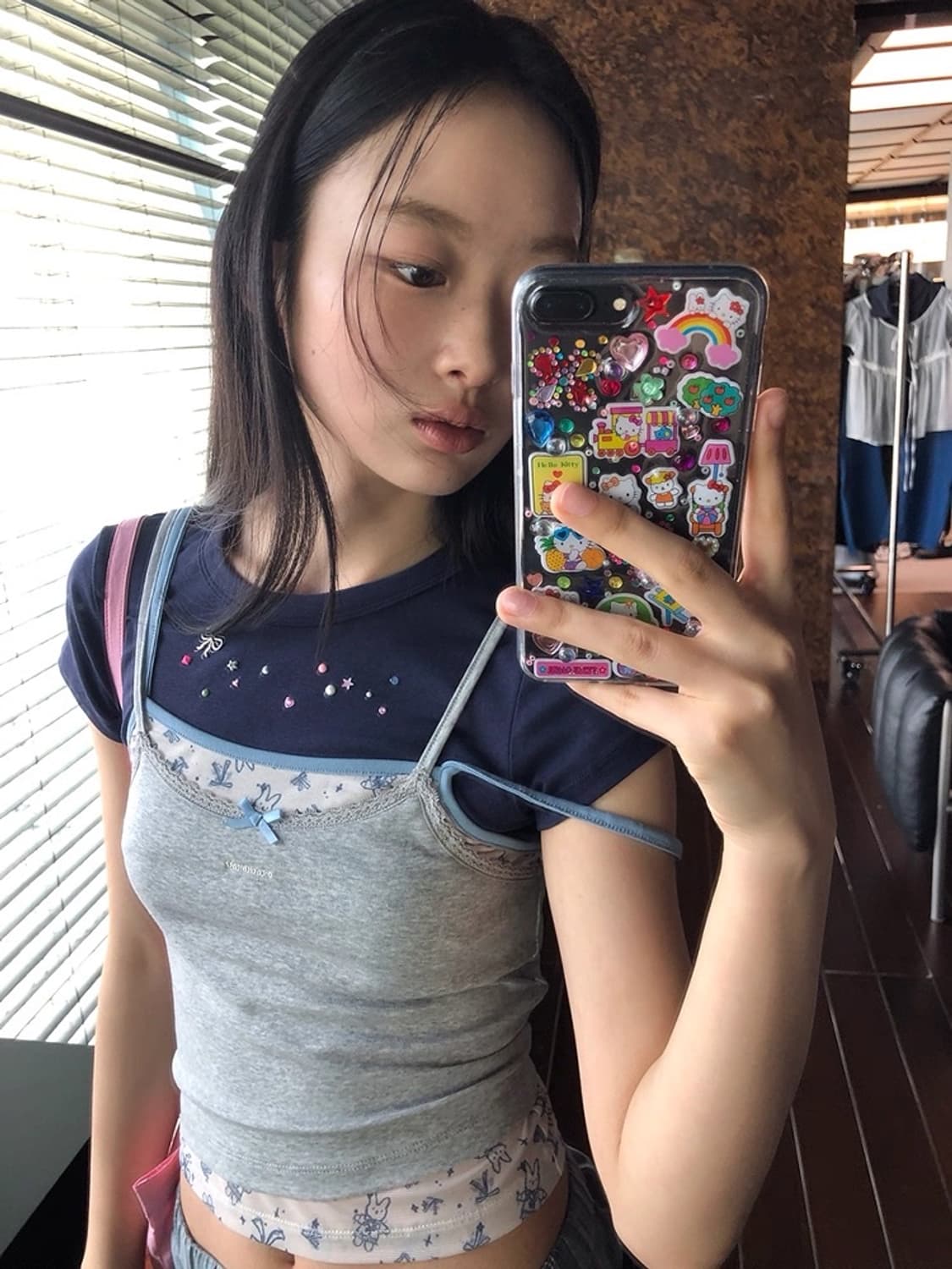 레이어드 새틴 리본 반팔 상품이미지1