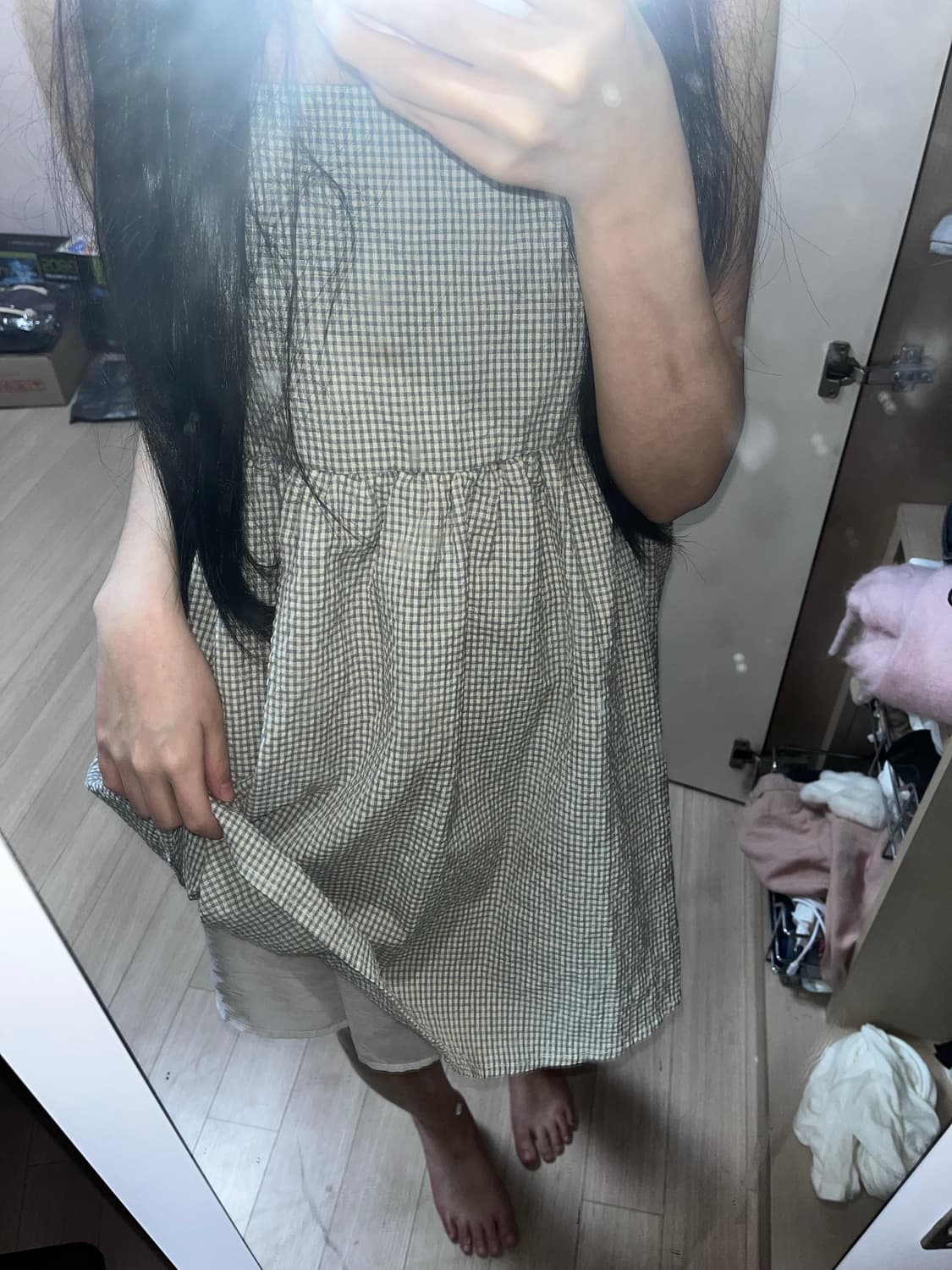 스나계 히메갸루 체크 나시 원피스 상품이미지1