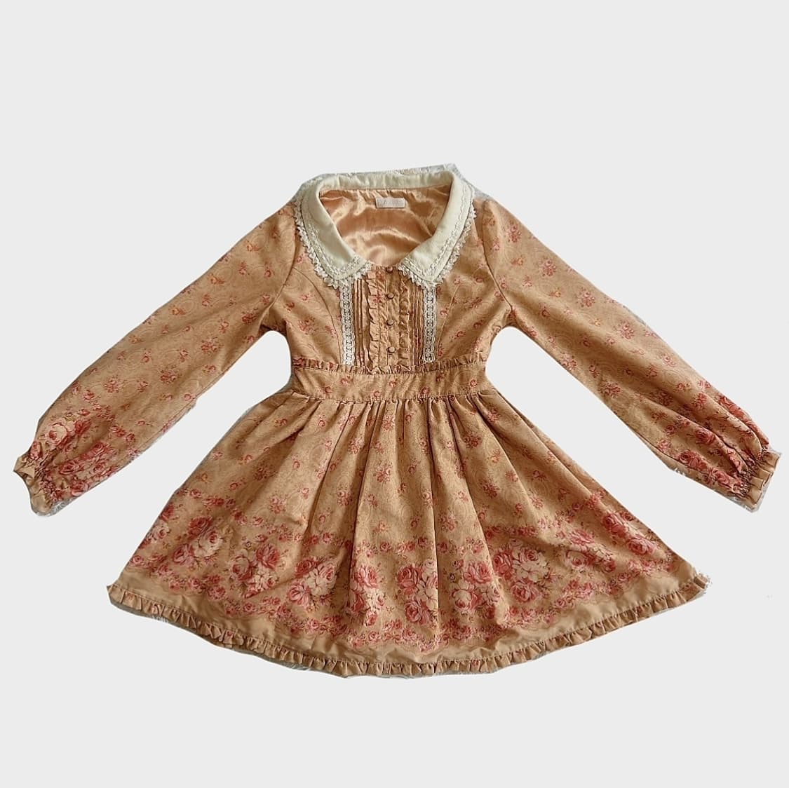 리즈리사 꽃 베이지 오렌지 카라 프릴 레이스 원피스 빈티지 라떼갸루 상품이미지1