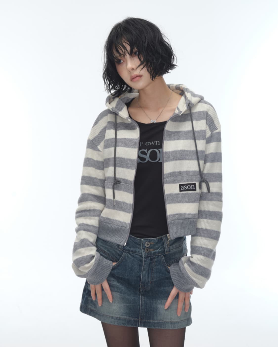 애즈온 코지 cosy 스트라이츠 집업 상품이미지1