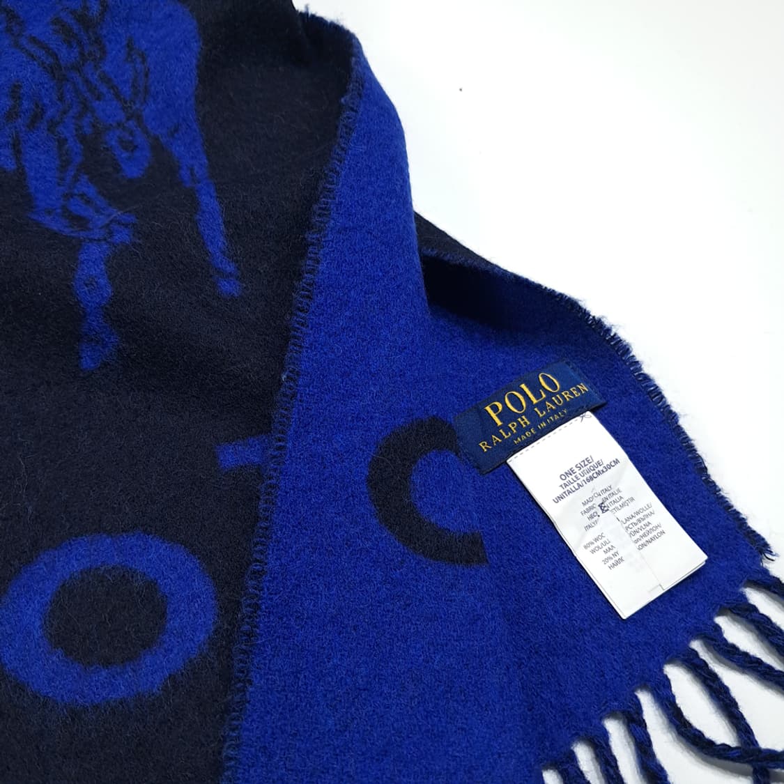 MX606 폴로 00s 이태리판 울 양면 빅포니 네이비 머플러 목도리 상품이미지4