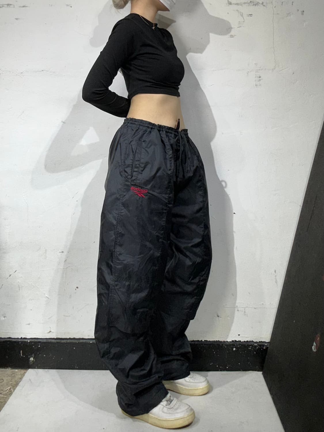 리복 블랙 와이드 트랙 팬츠 힙합 비닐 바지 L 상품이미지1