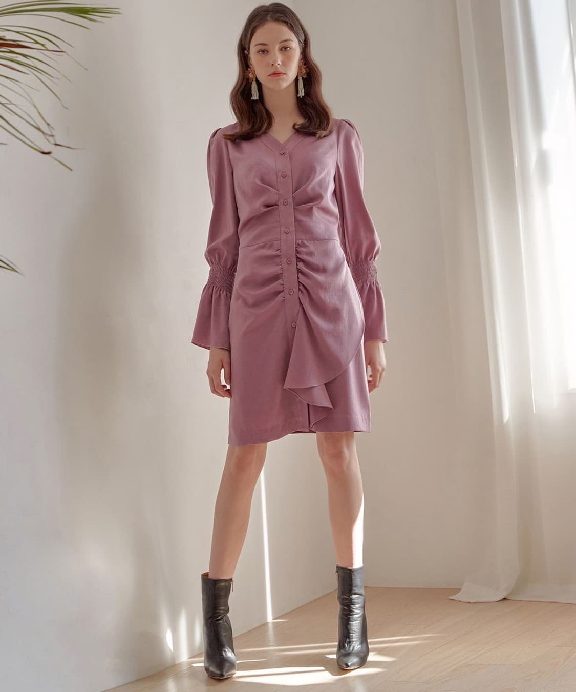 쥴리앤칼라 퍼플 펄 셔링 핀턱 원피스 F 상품이미지1