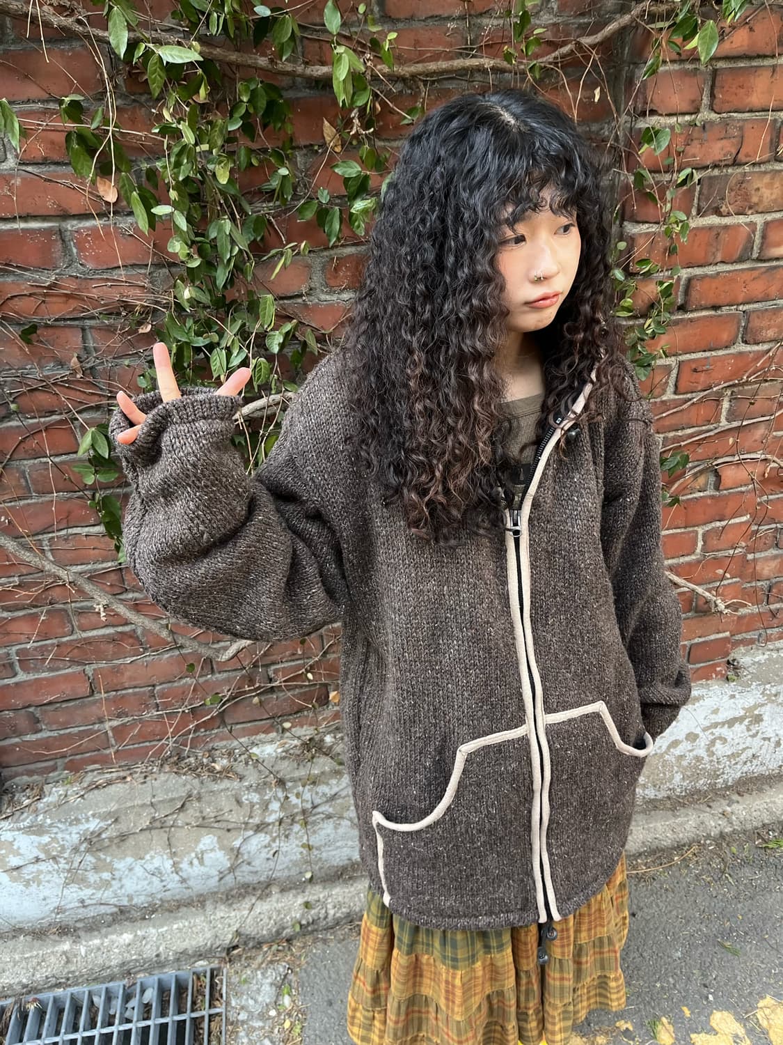 히피무드 브라운 플리스 후드 집업 아우터 상품이미지1