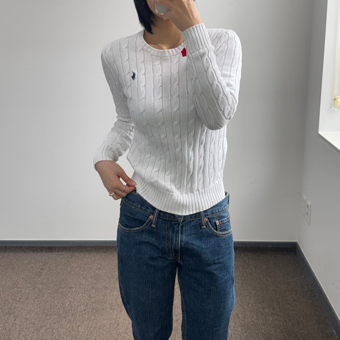 Polo 폴로 네이비 포니 화이트 케이블 니트  상품이미지1