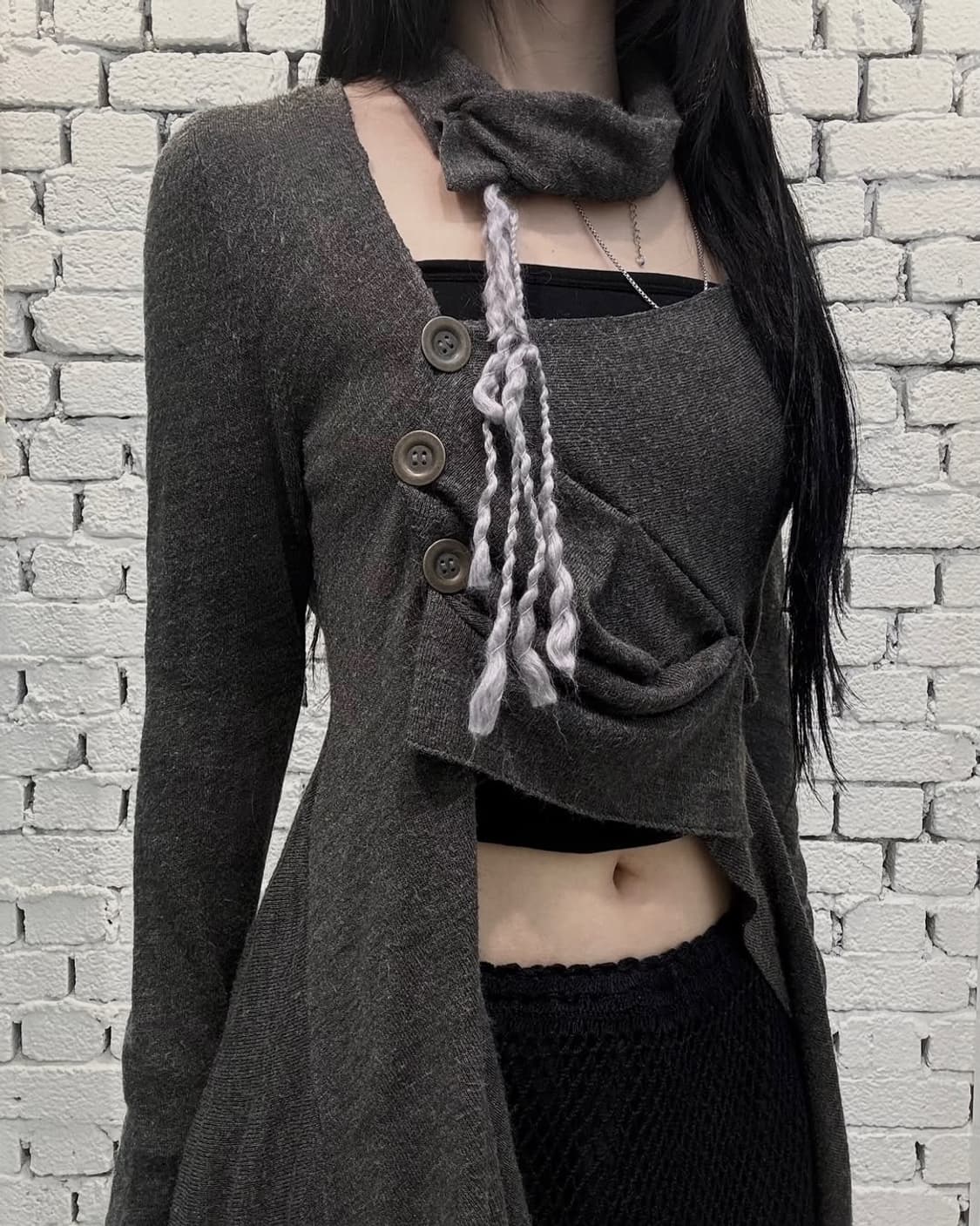 Asymmetric Draped Scarf Layered Knit Top 상품이미지5