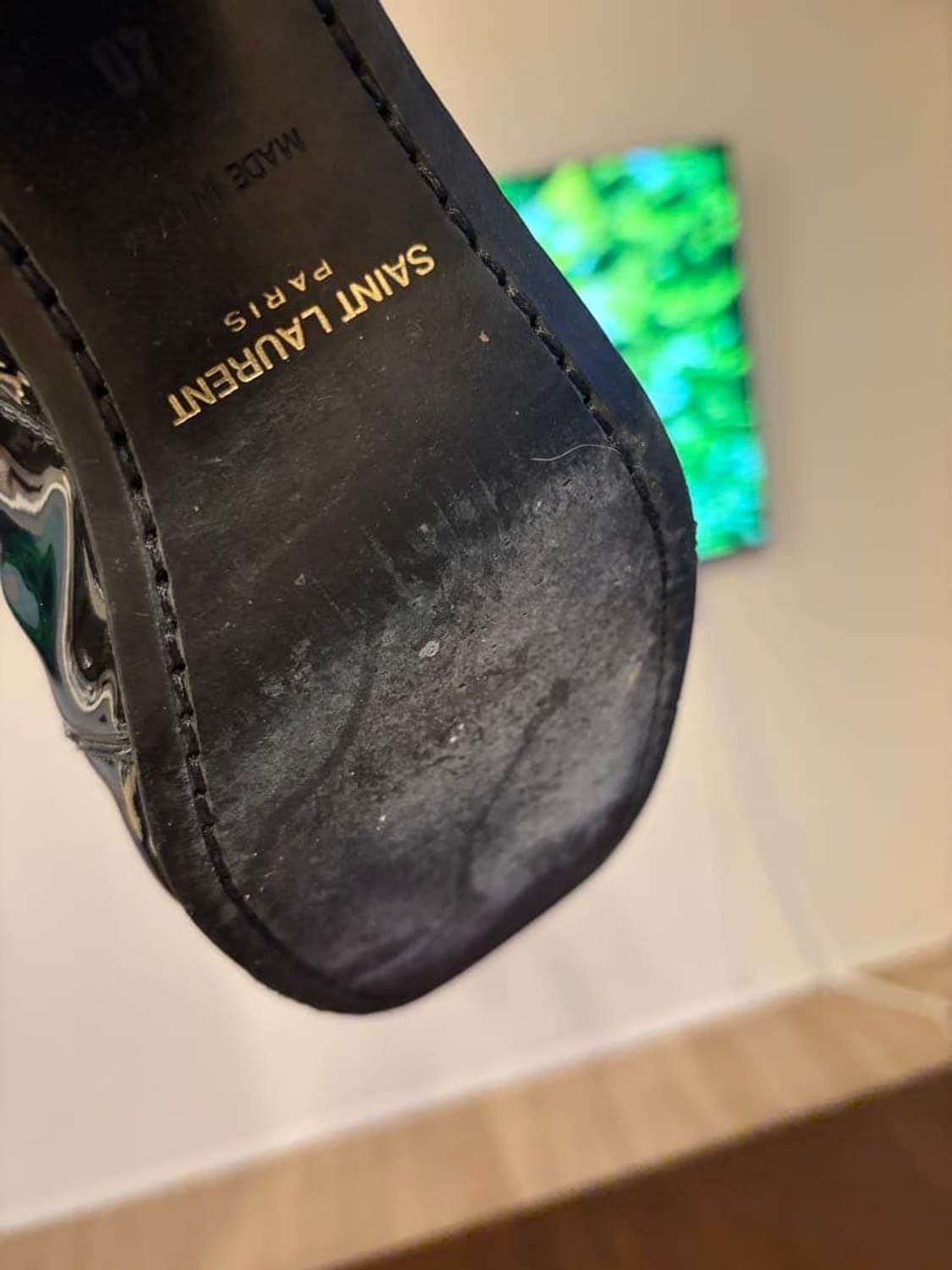 생로랑 7.5cm 글로시 리플렉티브 어퍼체인 하이힐 부츠 상품이미지3