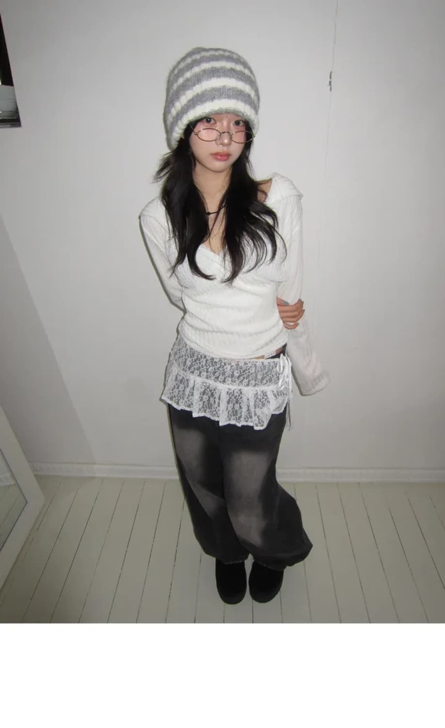 모디무드 쿠리린 랩 후드 니트 아이보리 상품이미지4