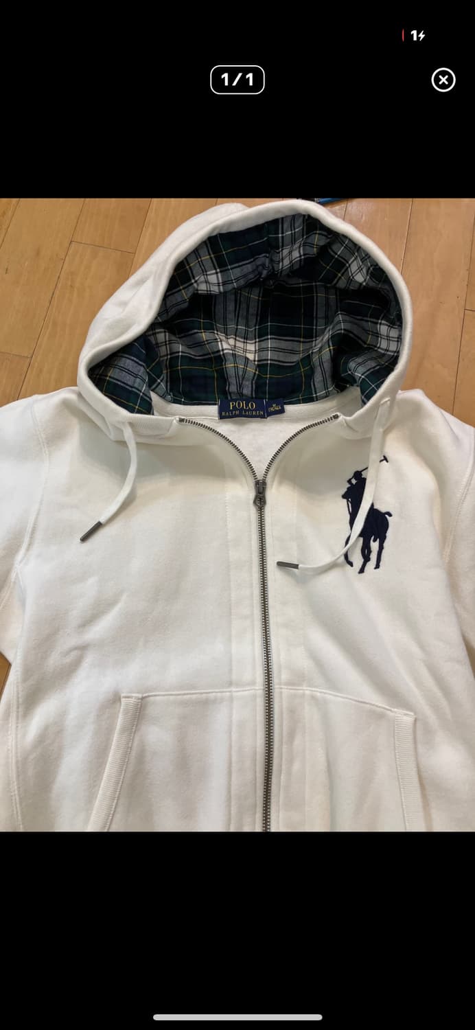 폴로 빅포니 화이트 체크 후드집업 판매합니다 상품이미지1