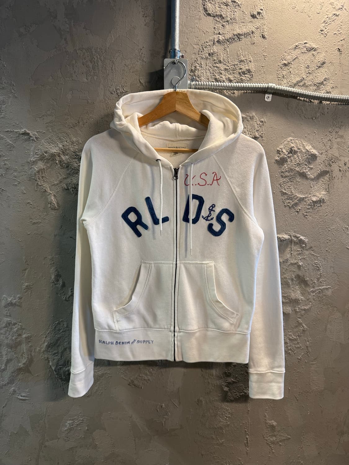 M 데님앤서플라이 랄프로렌 로고 풀집업 후드집업 화이트 상품이미지1