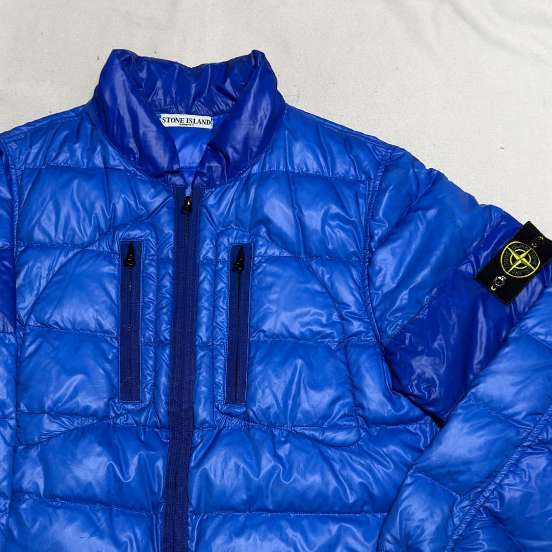 XL 스톤아일랜드 와펜 패치 블루 구스다운 패딩 상품이미지1