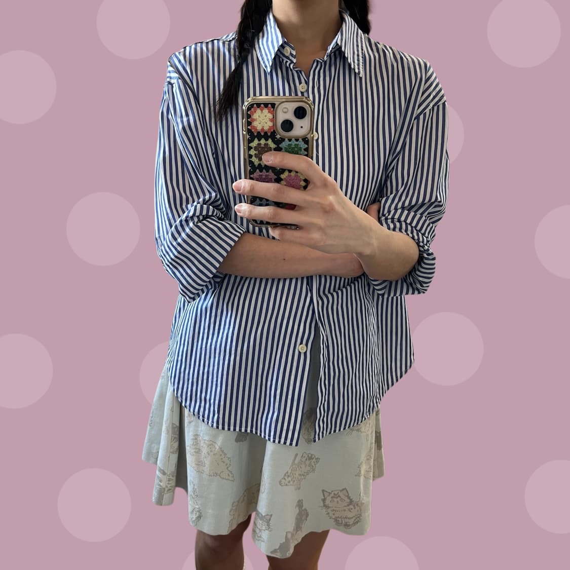 네이비 스트라이프 오버핏 셔츠 상품이미지3