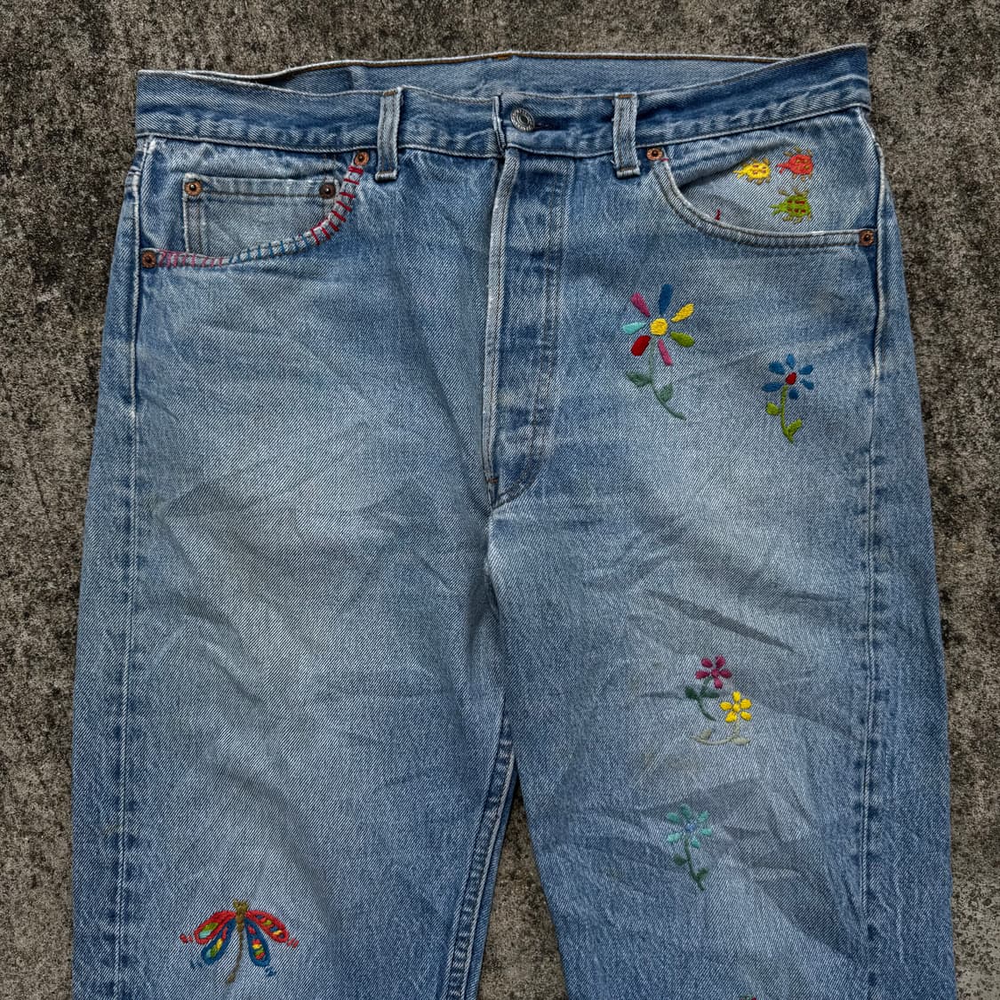 [34] 90s 리바이스 501 자수 커스텀 데님 팬츠 상품이미지3