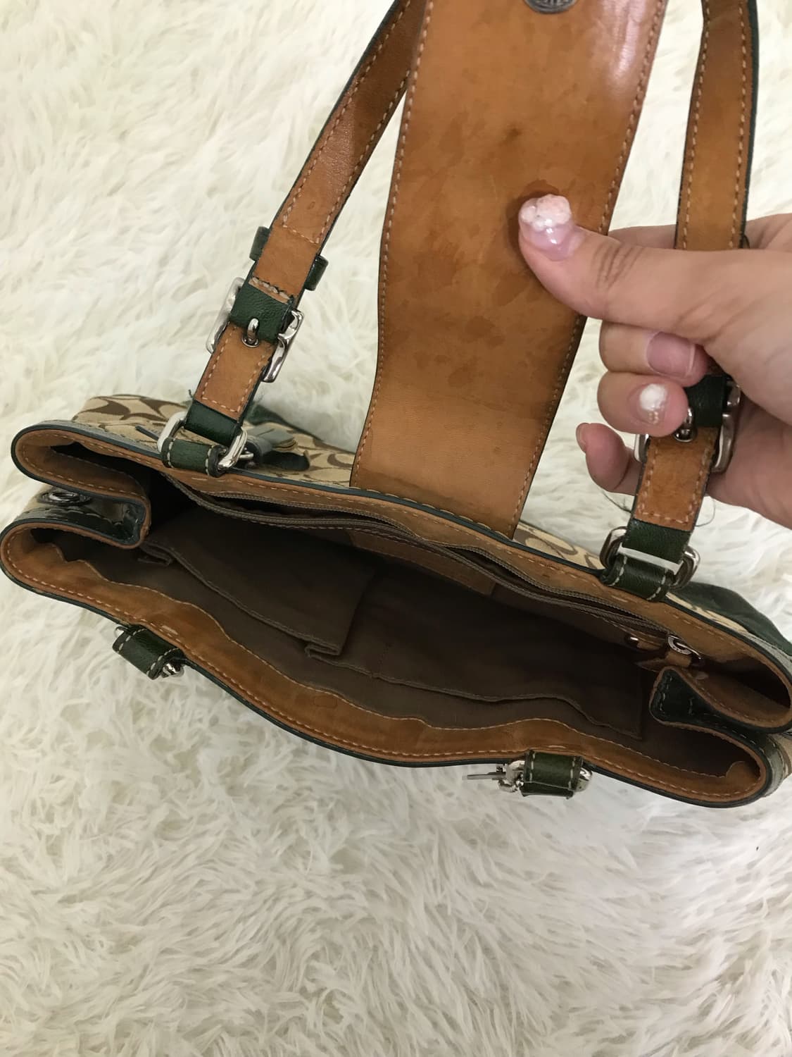 코치 버클 핸들 그린 로고 패턴 빈티지 호보백 상품이미지3