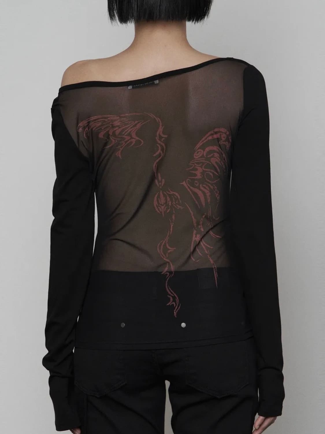 Back See-Through Print Long Sleeve (BLAC 상품이미지3