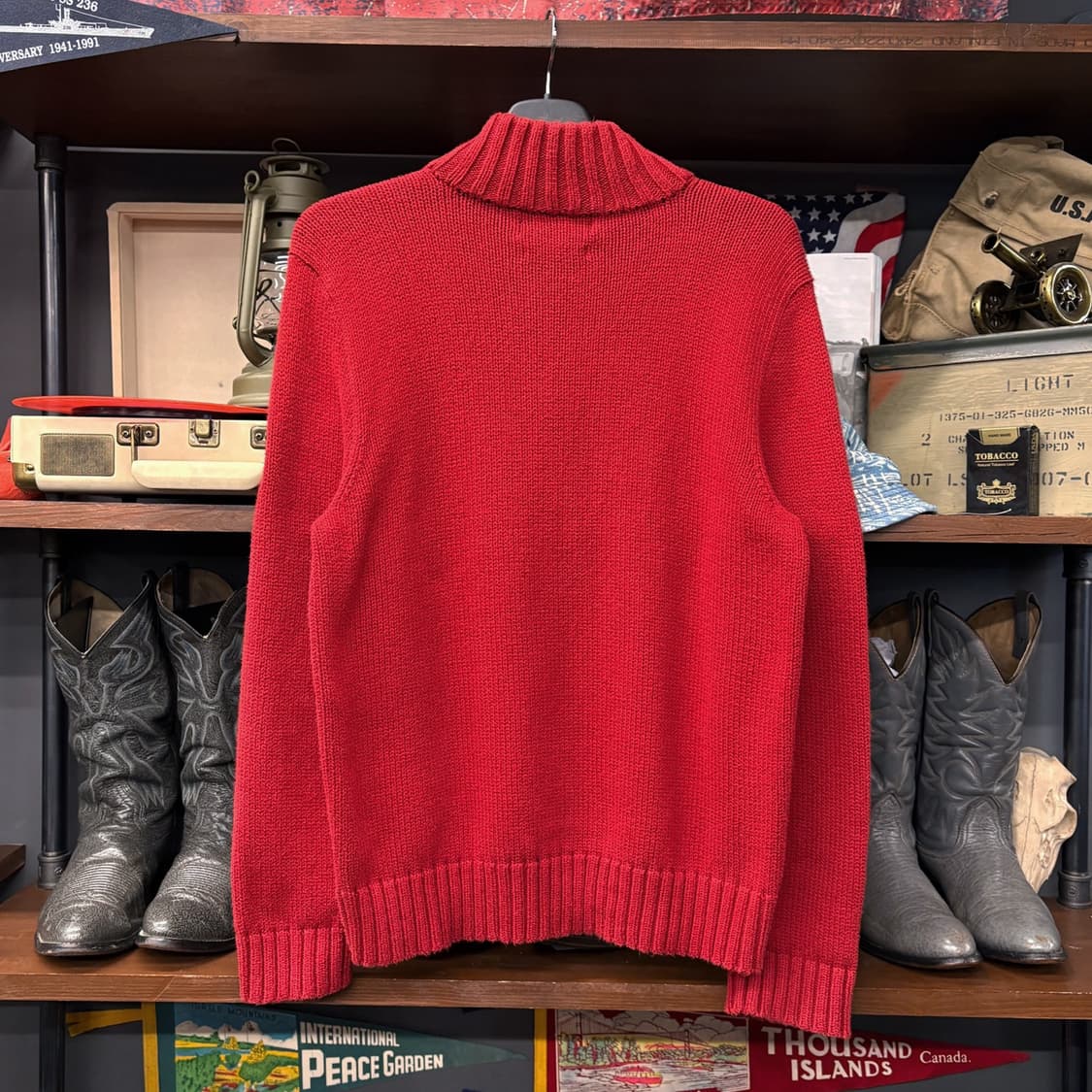 90s 폴로 랄프로렌 청키립 하프집업 코튼 니트 스웨터 레드 N633 상품이미지2