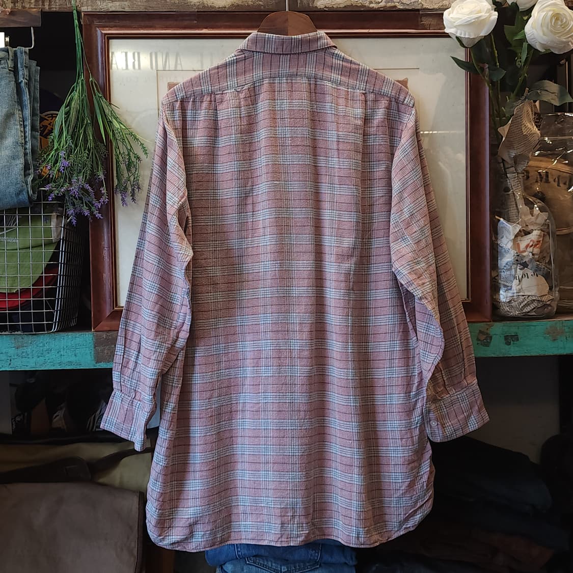60s 프랑스 워크셔츠 가드너 빈티지 셔츠 라이트 핑크 잔체크 s 상품이미지2
