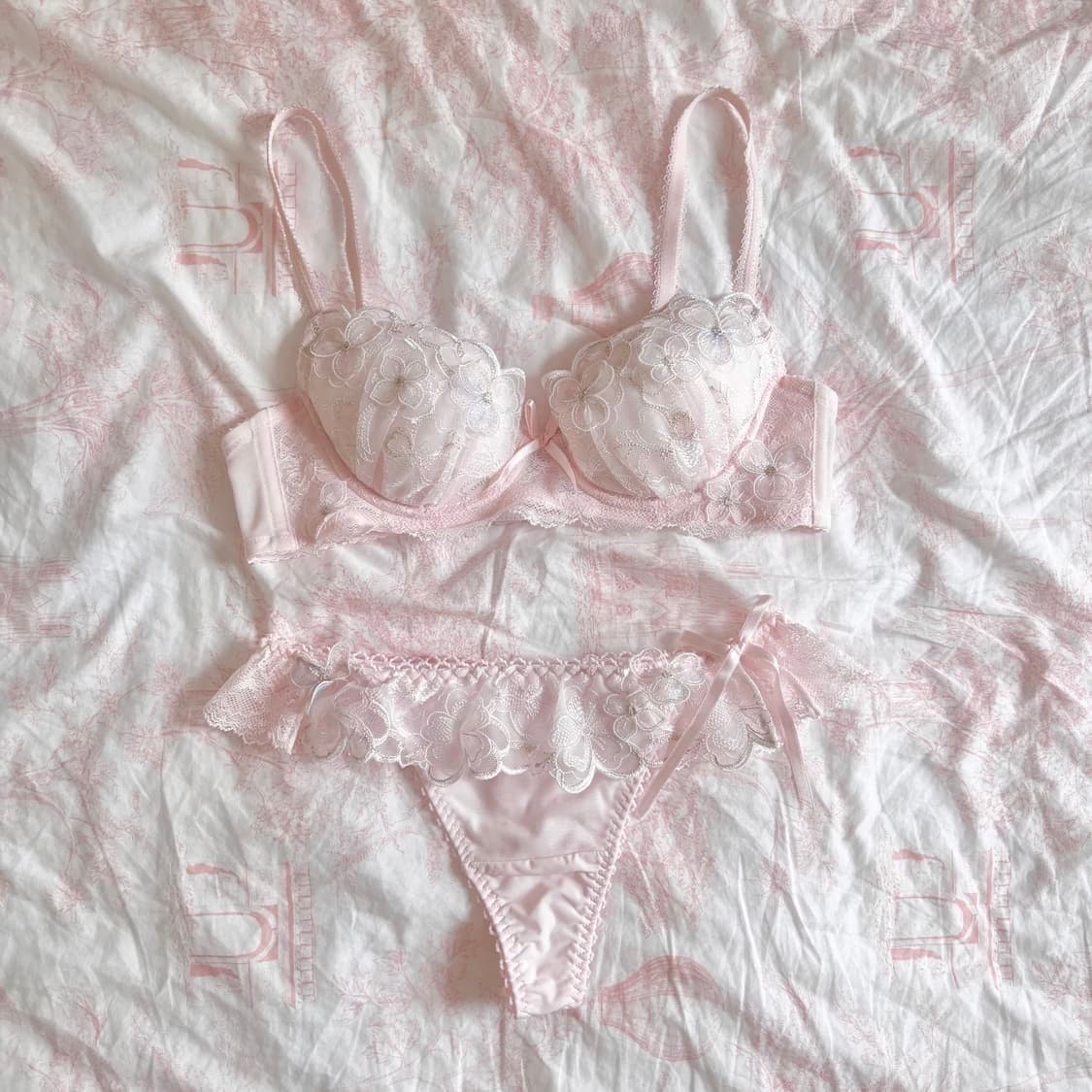 일본 75b 브라 티팬티 set 란제리 핑크 레이스 리본 속옷 히메 상품이미지2