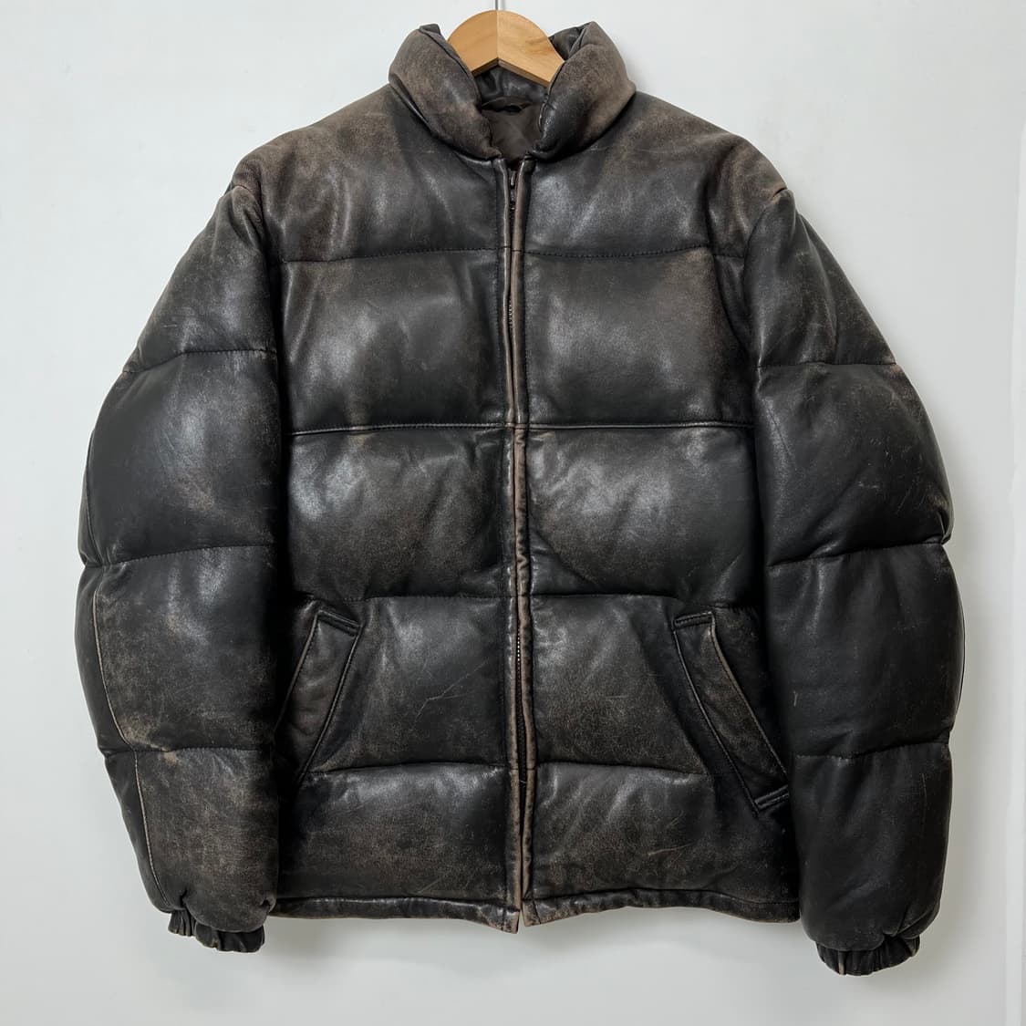 Schott 쇼트 에이징 레더 패딩 상품이미지1