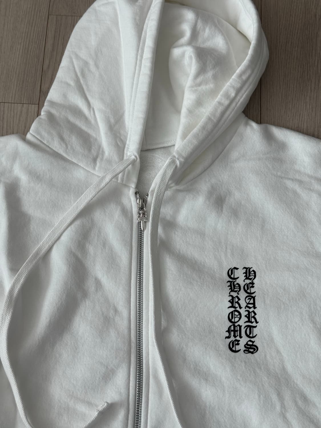 크롬하츠 버티컬로고 화이트 후드집업 상품이미지3