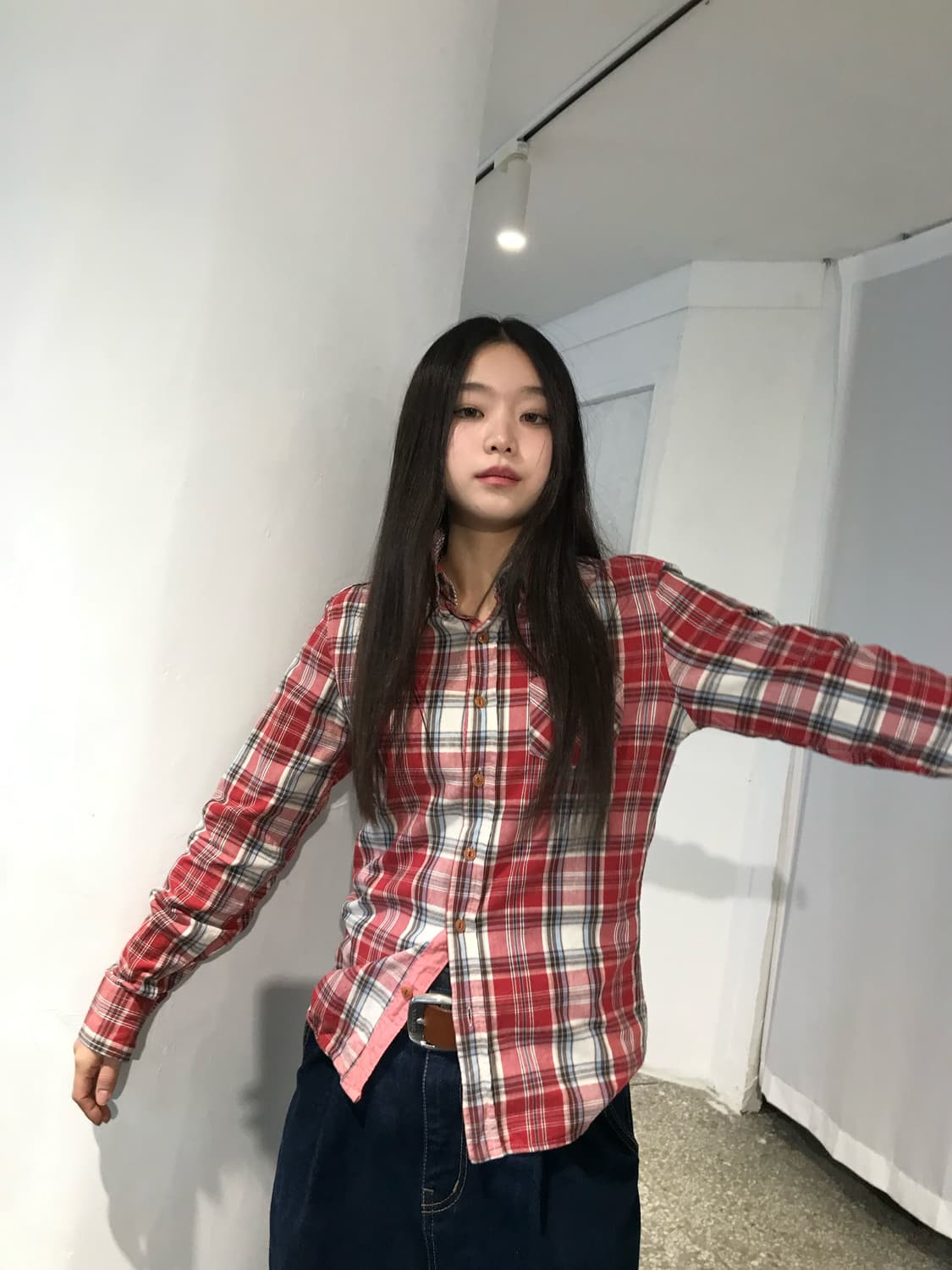 핑크레드 체크 셔츠  상품이미지3