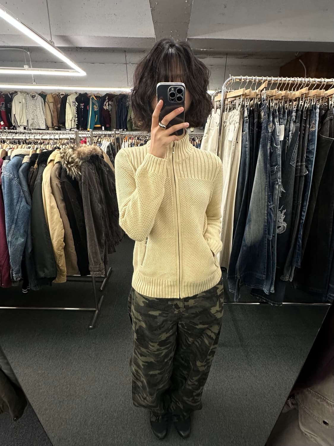 XL)Japanese vintage 유니클로 여성 와플 니트집업 가디건 상품이미지2