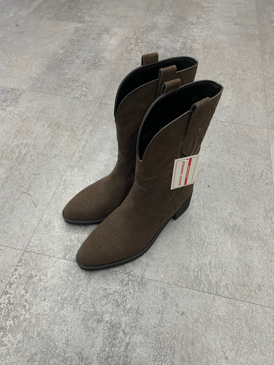 빈티지 스웨이드 브이컷 자수 미들 롱 웨스턴 부츠 H1691 상품이미지3