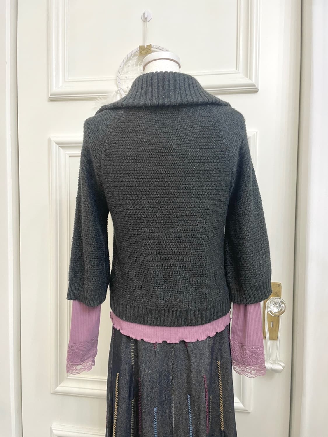 charcoal collar mori mini cardigan 상품이미지5