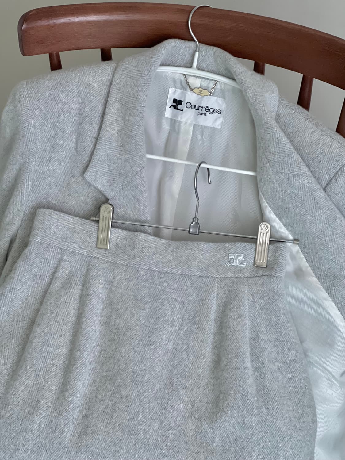 큐레쥬 울 헤링본 셋업 자켓 스커트 꾸레쥬 상품이미지1