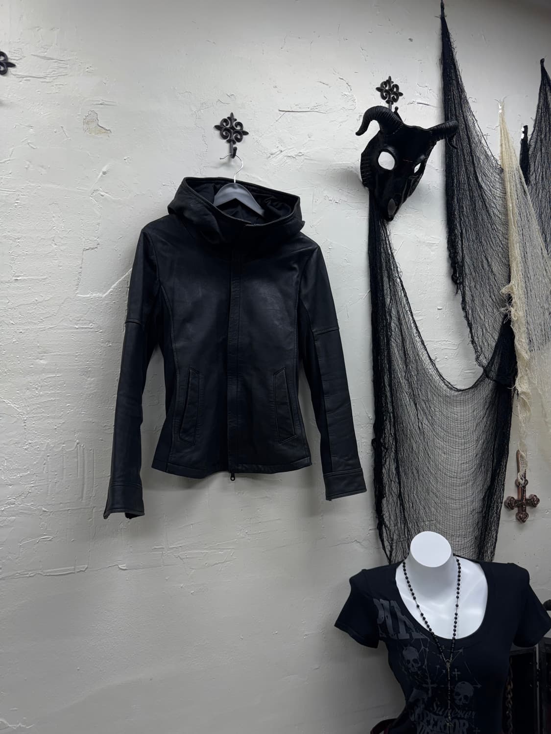 No id 00s archive ninja hood leather jac 상품이미지1