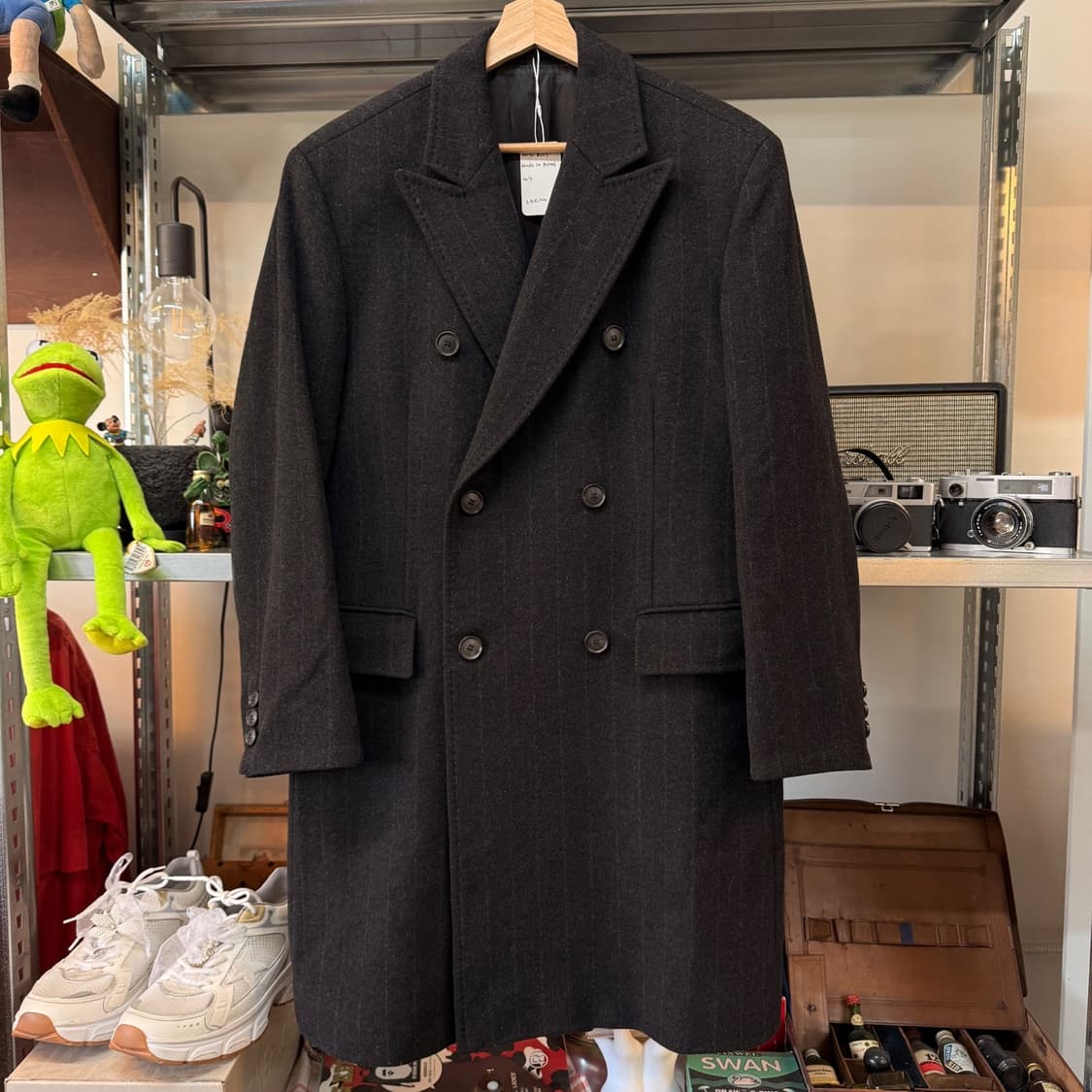 90S 휴고 보스 폴란드생산  블랙 버진울 혼방 스트라이프 코트 상품이미지1