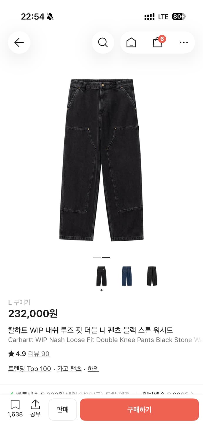 칼하트 wip 내쉬 더블니 팬츠 상품이미지4