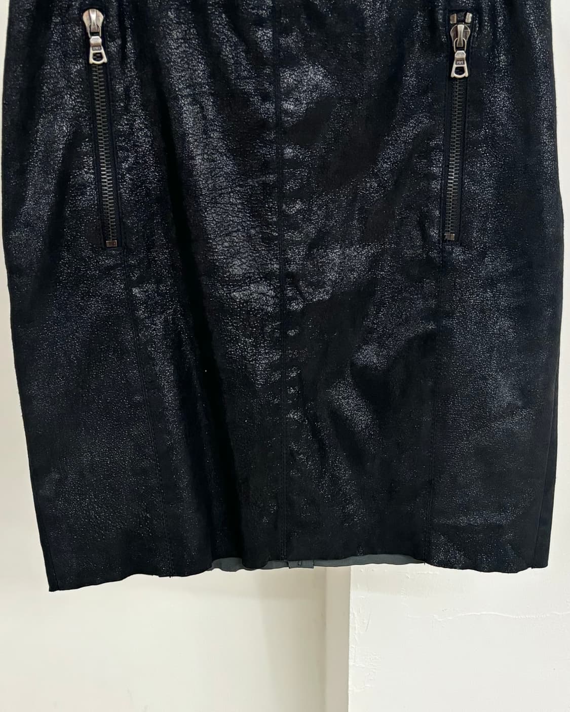 드롬 블랙 H라인 레더 스커트 상품이미지3