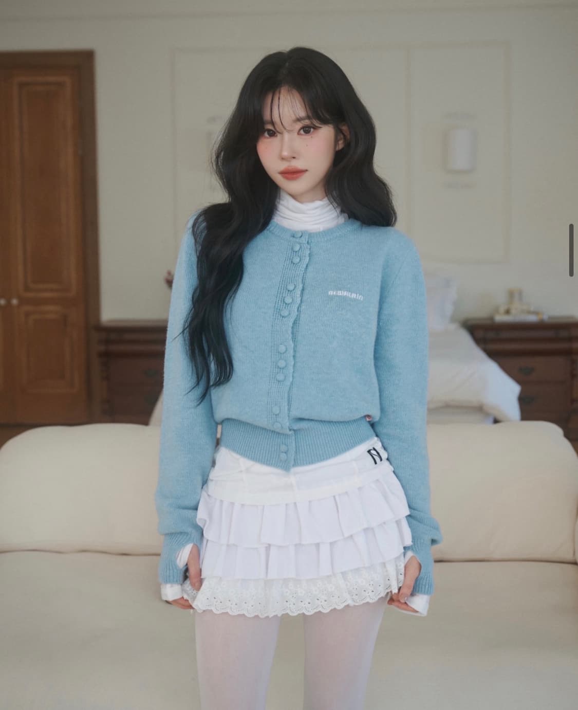 뉴얼린 캐시미어 니트 가디건 아쿠아블루 aqua blue 상품이미지3