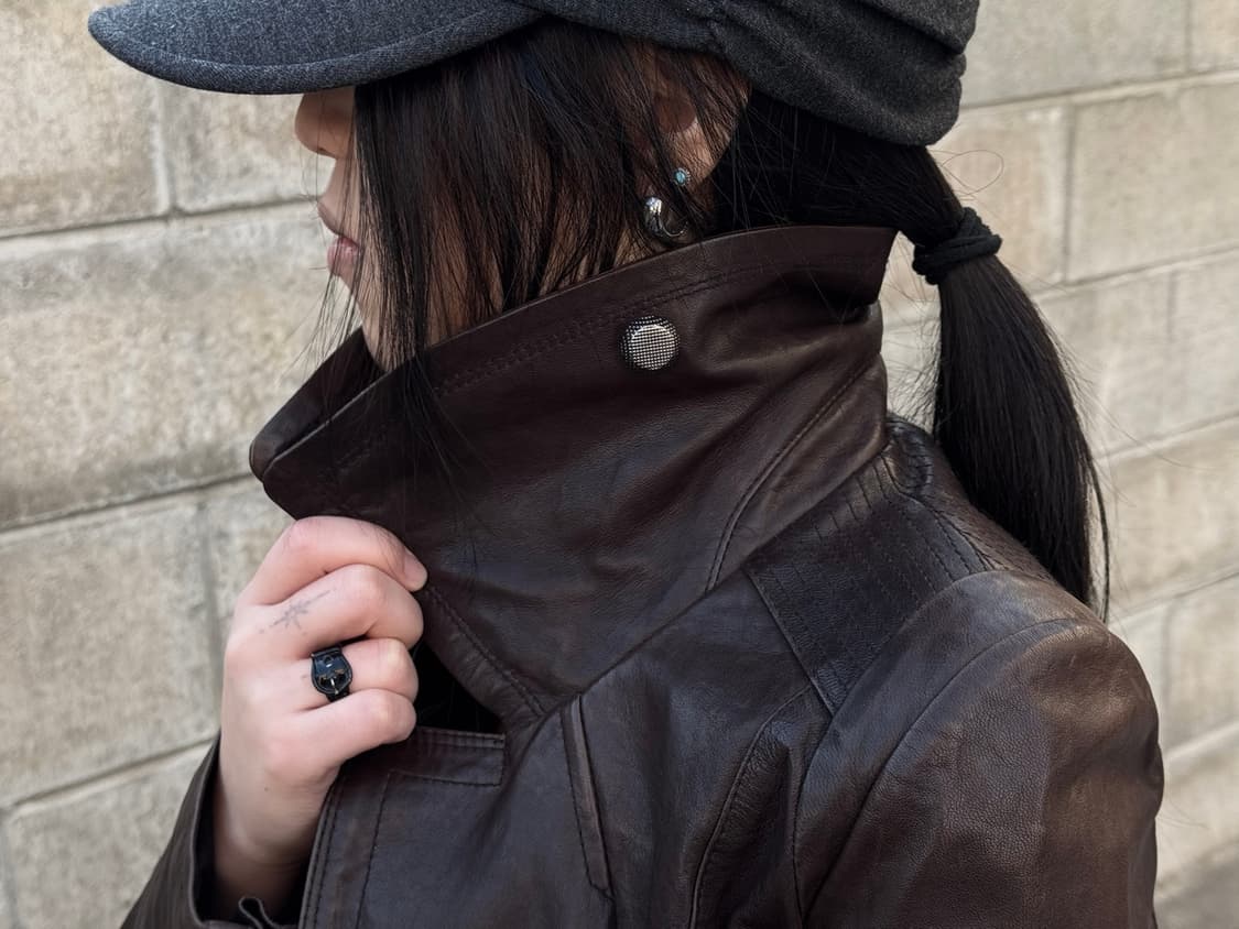 Brown zipper leather jacket 상품이미지4