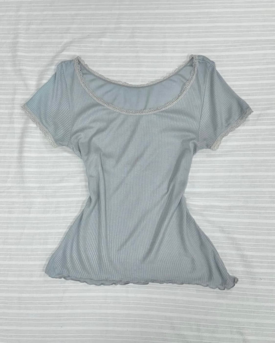 언샤픈 빈티지 페일블루 레이스 티셔츠 상품이미지6