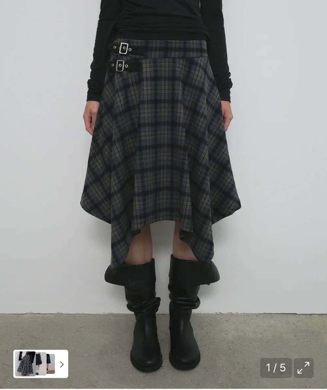 샌드릭 레이어드 체크 미디 스커트 퍼플 m사이즈 상품이미지4