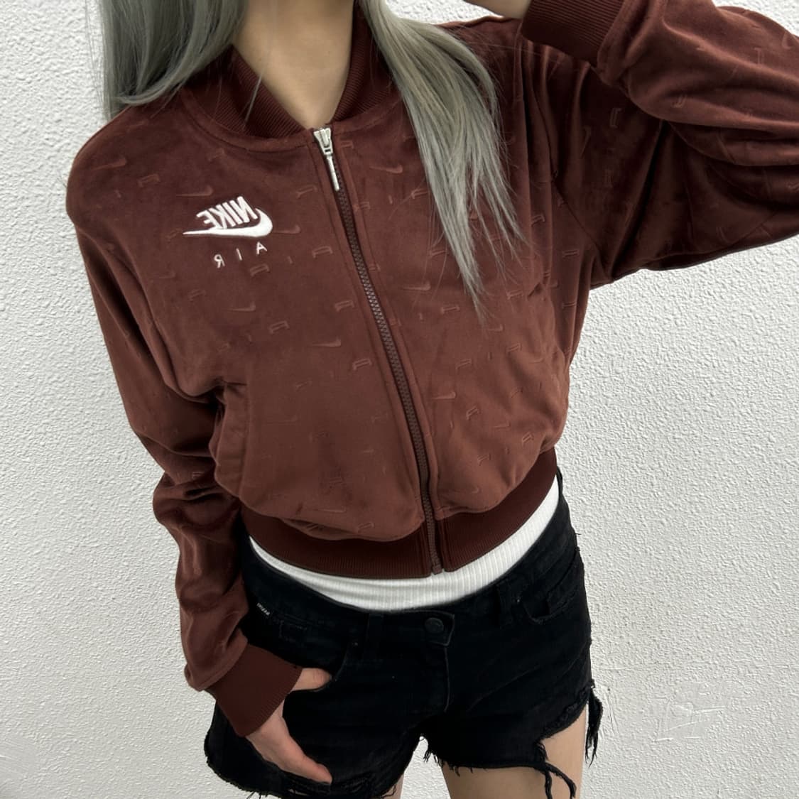 나이키 스우시 패턴 브릭 벨벳 집업 S 상품이미지1