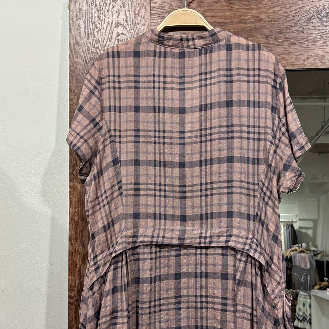 일본 빈티지 체크 벌룬 셔링 포켓 포인트 언발 롱 원피스 상품이미지5