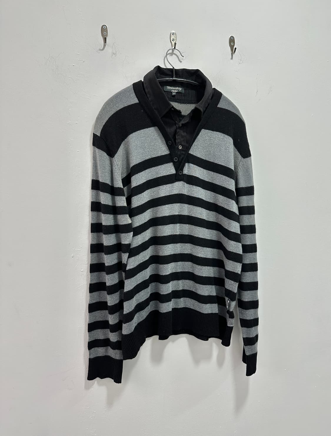 Vintage fake shirts layered knit 상품이미지3