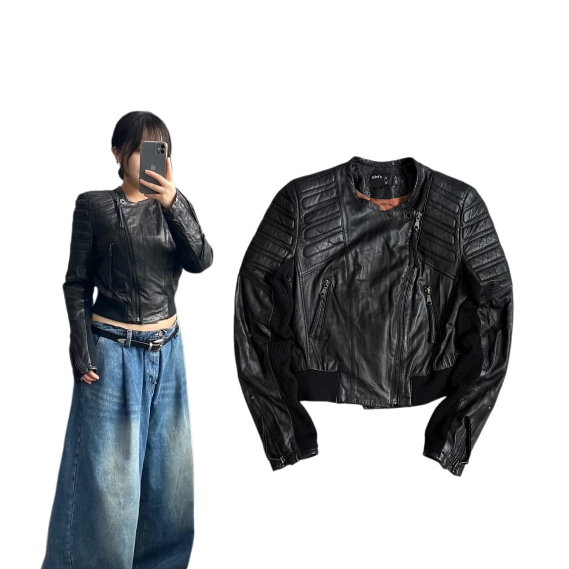 바이커 리얼레더 사선 릭오웬스맛 라이더 가죽자켓 상품이미지1