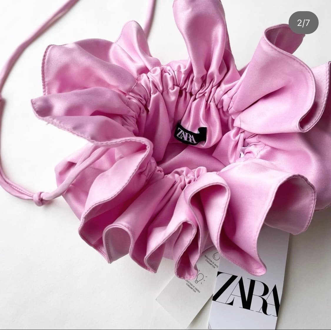 자라 프릴 새틴 버킷백 핑크 상품이미지2