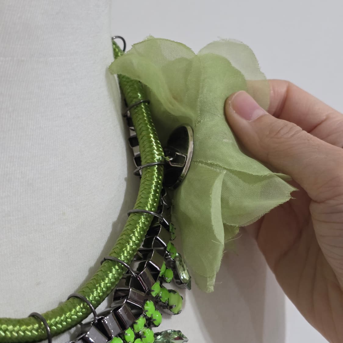 빈티지)그린 모리걸 보헤미안 플로럴 오리엔탈큐빅비즈크리스탈 모티브꽃목걸이 상품이미지6