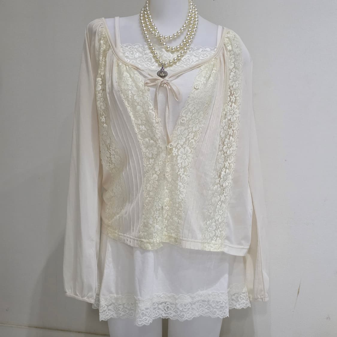 일본빈티지)페어리계 히메갸루st 레이스 로맨틱 레이어드 롱슬리브리스 상품이미지2