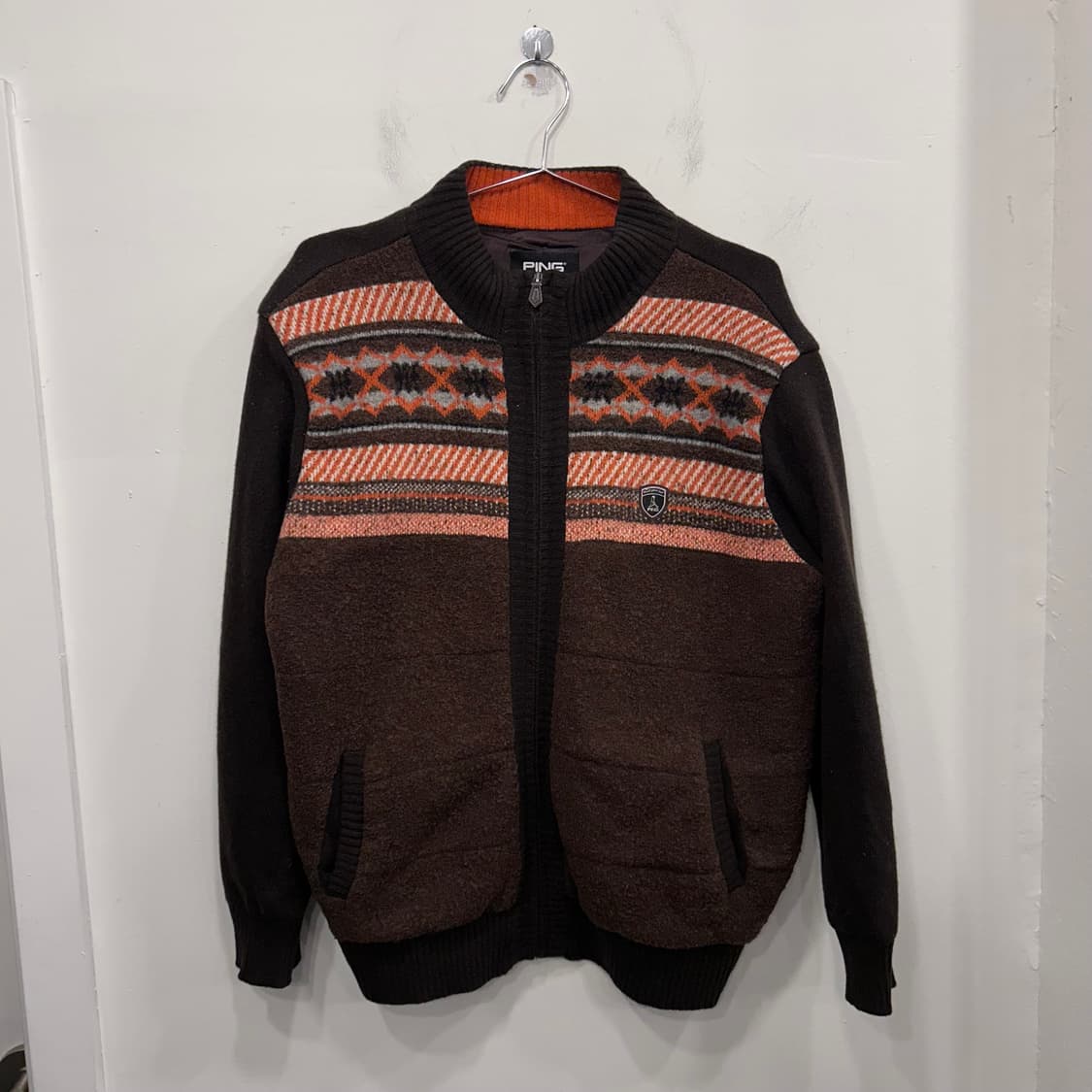 핑 컬랙션 골프웨어 배색 패턴 니트집업 상품이미지2