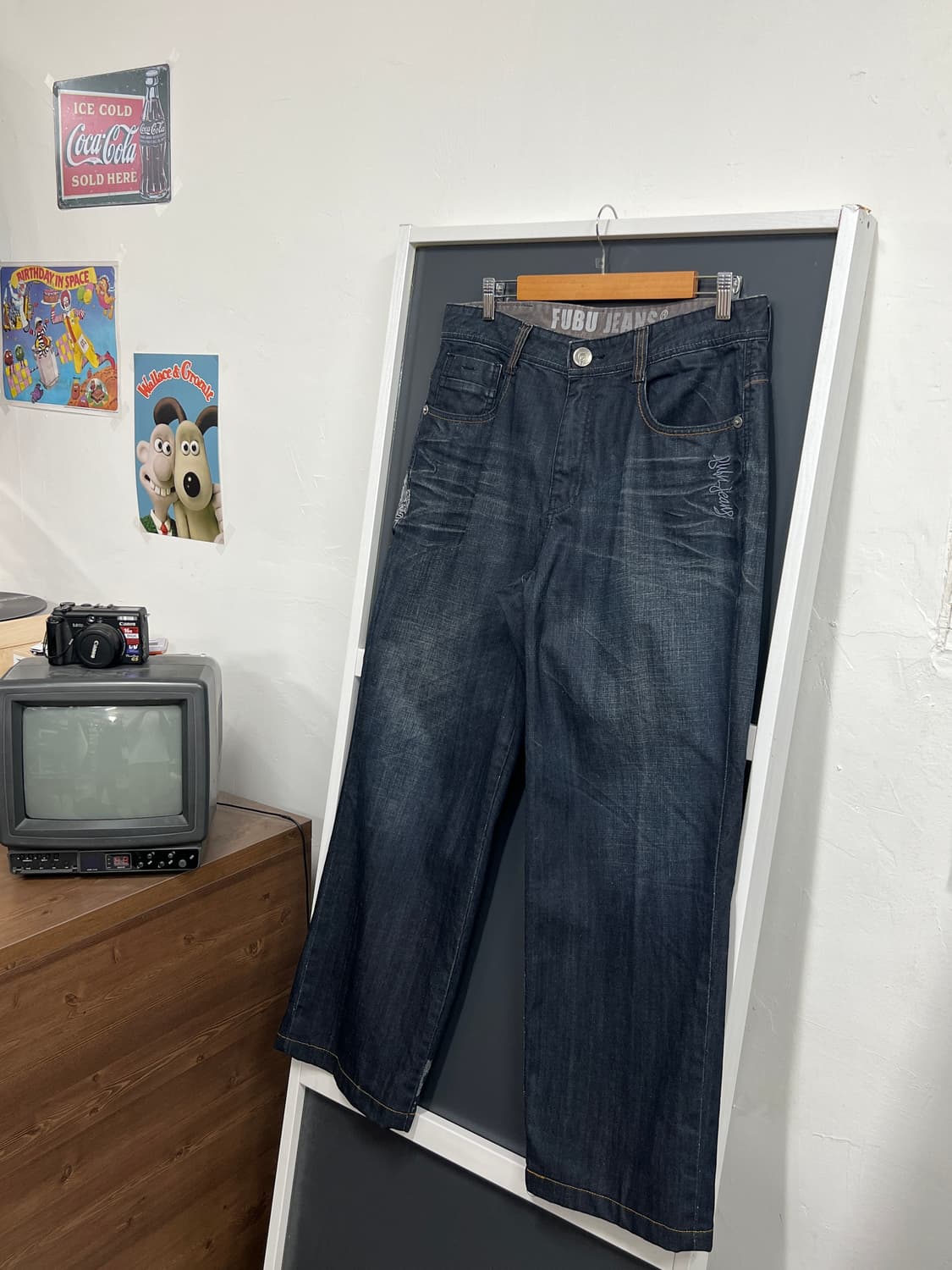 후부 백프린팅 올드스쿨 y2k 생지 데님 팬츠 상품이미지2